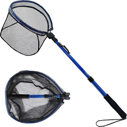 LBW Collapsible Fishing Net with Handle, Folding Kayak Net for Freshwater or Saltwater, Trout Catfish Bass Compact Rubber Landing Net