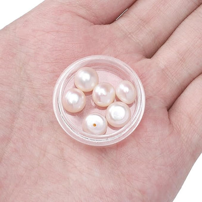 Natural Half Drilled Pearl Beads White 8-8.5mm 6pcs AAA Freshwater Cultured Loose Gemstone Beads for DIY Stud Earring Jewelry Making
