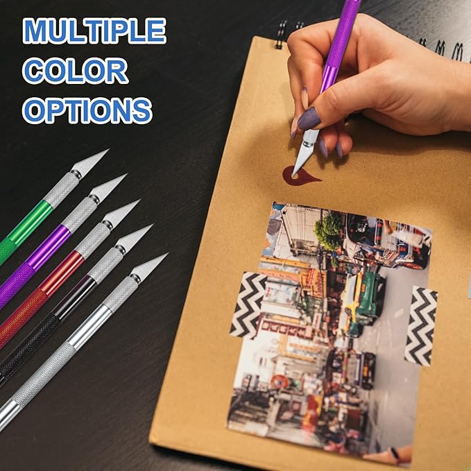 MECCANIXITY 4 Pcs Exacto Knife, Craft Hobby Knife with 40 Exacto Blades(#11) Profession Craft Knives for Crafting, Modeling, Scrapbooking (Blue)