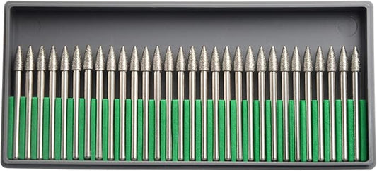 30Pcs 4mm Cone Head,3mm Shaft,Diamond Stone Abrasive Burs Burr Grit Bits for Rotary Tool Grinding Head Jewelry Lapidary Woodworking (Cone 4mm)