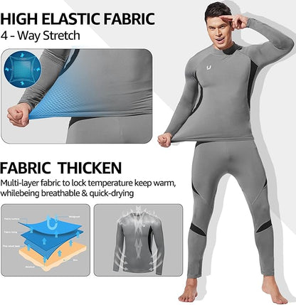 UNIQUEBELLA Men's Thermal Underwear Sets Top & Long Johns Fleece Sweat Quick Drying Thermo Base Layer