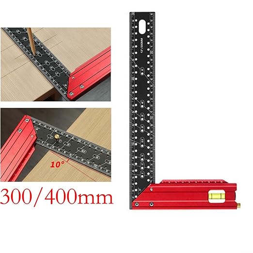 Carpenter Square,90 Degree Aluminum Alloy Framing Square,Carpenters-Square with 300mm and 400mm Scale Handle, Right Angle Ruler,Built-in Level Bubble, Framing Tools, L Shape Ruler(300mm)