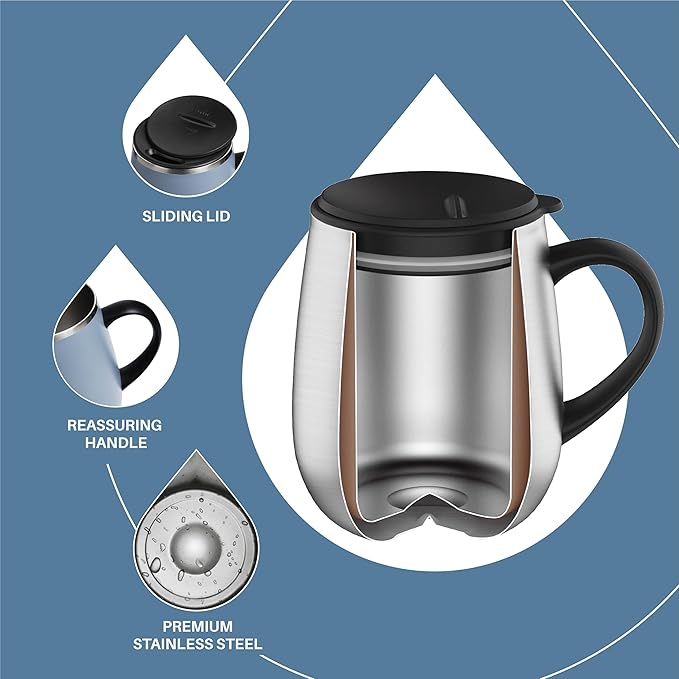 Ideus 16 oz (470 ml) Insulated Coffee Mug with Handle and Lid, Double Wall Stainless Steel Vacuum Thermal Coffee Mug, Travel Coffee Cup Thermal Cup for Home and Office (Ultimate Gray)