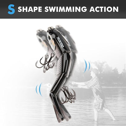 TRUSCEND Easy Catch Swimmax, Magic Noisy Turbulent Wiggling and Vibrating Actions for More Bites, Segmented Swimbait Jointed by Dyneema Strongest Fiber, Lifelike Fishing Lures for Relax Family Fishing
