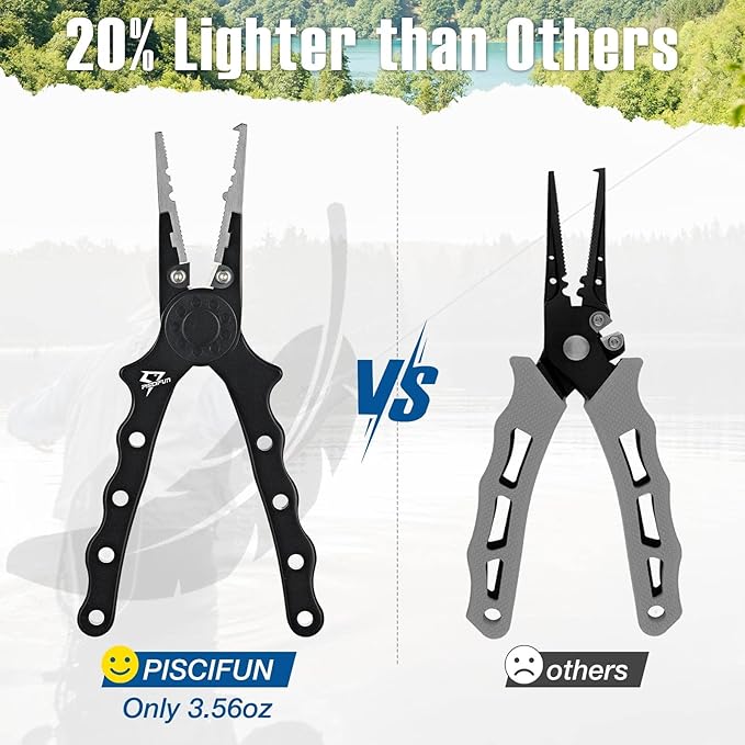 Piscifun Fishing Pliers, Saltwater Fishing Pliers with Split Ring, Fish Hook Remover, Corrosion Resistance Fly Fishing Pliers with Braid Cutters, Sheath and Lanyard, Fishing Gear Gifts for Men