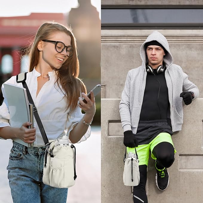 Water Bottle Holder with Strap, 32/40oz Insulation Water Bottle Carrier Bag with Phone Pocket, Water Bottle Sling Bag Crossbody Water Bottle Holder for Hiking Walking