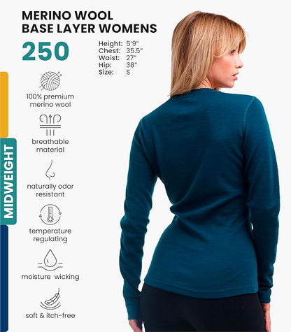 Merino.tech Merino Wool Base Layer Women - 100% Merino Wool Heavyweight, Midweight, Lite Long Sleeve Thermal Shirt and Socks