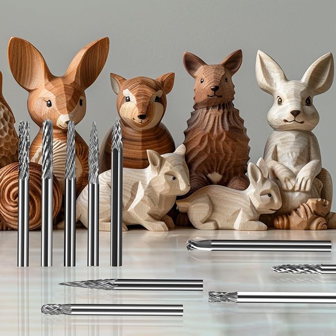 Mini Carbide Burrs Set 1/8’’ Shank Solid Tungsten Carbide Burrs with 1/8’’ Cutting Head Double Cut Rotary File for Die Grinder Rotary Drill Tool 20pcs for Carving Grinding Engraving Polishing Bit