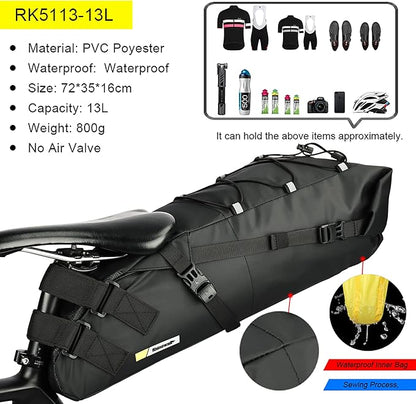 Rhinowalk Waterproof Bike Saddle Bag 13L Under Seat Storage for Mountain Road Biking and Commuting Trips