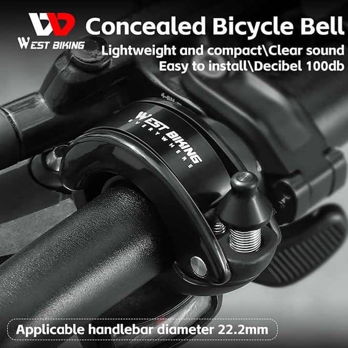 Bike Bell Hidden Conch Bicycle MTB Bells Max 100db Clear Long Sound for 22.2mm/0.78in Handlebars Ebike Horn for Adults or Kids Bike