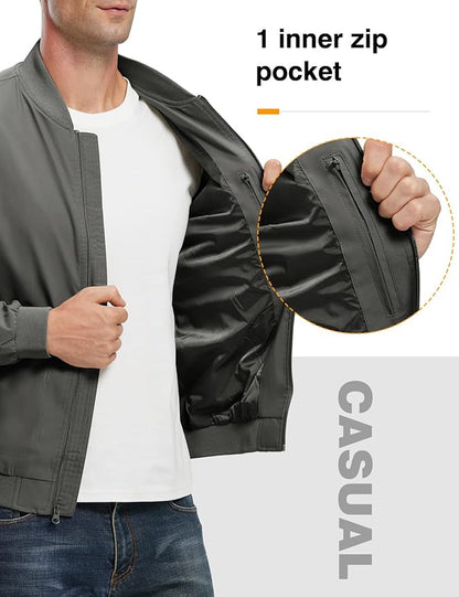 TBMPOY Men's Lightweight Bomber Jackets Light Windbreaker Casual Stylish Fall Golf Zip Up Dress Business Varsity