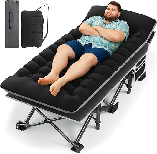 HABUTWAY Camping Cot with Mattress, 32" Extra Wide Camping Cots for Adults, Sleeping Cot for Adults Holds Up to 600LBS, Cots for Sleeping, Camp, Rv, Beach, Patio, Office Naps(Black)