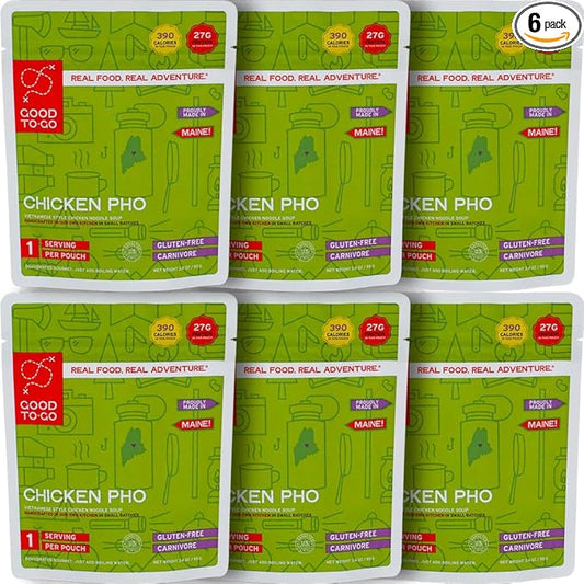 GOOD TO-GO Chicken Pho (6-Pack of Single Servings) | Camping & Backpacking Food | Just Add Water Backpacking Meals | Good To-Go Dehydrated Meals Taste Better Than Freeze Dried Food