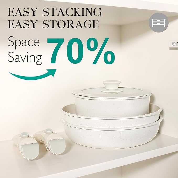 GiPP Non Stick Frying Pans Set Removable Handle, Oven Safe Nonstick Fry Pan Skillets with Detachable Handle, Granite Coating Healthy Cooking Compatible with All Stovetops, PFOA Free, RV Cookware set