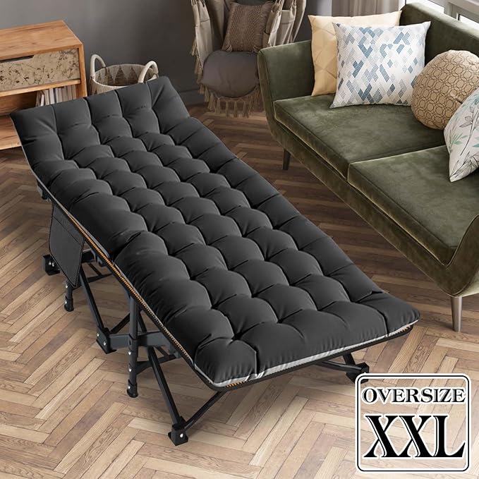 LILYPELLE Folding Camping Cot, Extra Wide Heavy Duty Sleeping Cots with Carry Bag, Double Layer Oxford Portable Travel Camp Cots for Home, Office Nap and Outdoor Beach