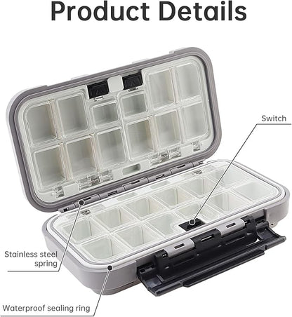 OriGlam Fishing Tackle Storage Box, Double Sided Waterproof 16 Compartments, Tackle Storage Organizer Box, Fishing Lure Box Storage Containers (Gray)