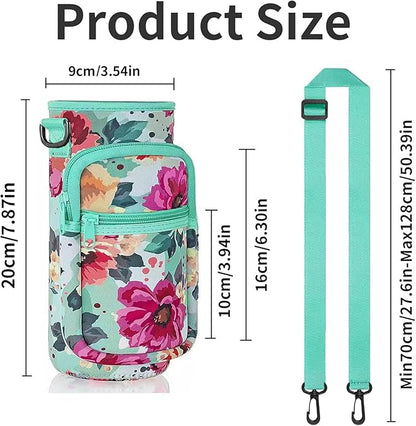 Insulated Water Bottle Holder Sling Bag with Phone Pocket, Adjustable Crossbody Strap for Walking, Hiking, Camping, Fishing
