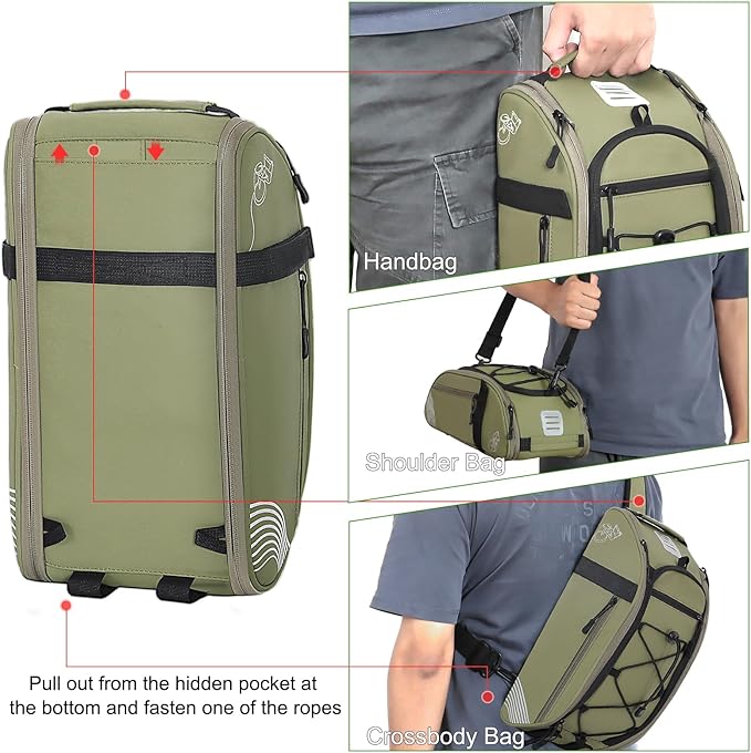 YEEGO DIRECT Bike Rack Bag, 14L Expandable Capacity Bike Bags for Bicycles Rear Rack,Water-resistant Bike Trunk Panniers Reflective Design, Crossbody Shoulder Bag for Commuting Outings(Green)