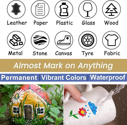 Overseas White Paint Pens - Permanent Acrylic Paint Markers 12 Pack, Water-Based, Quick Dry, Waterproof Marker Pen for Rock, Wood, Plastic, Metal, Canvas, Glass, Fabric, Tire, Mugs. Medium Tip