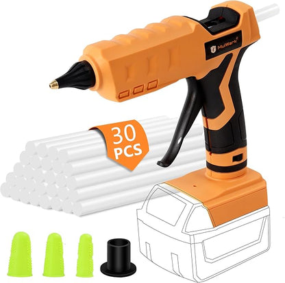 Mulwark Cordless Hot Glue Gun 100W for Milwaukee 18V Battery Handheld Wireless Power Glue Gun Full Size with 30pcs Glue Sticks for Wood, Glass, Home Repair, Arts & Crafts & DIY (battery not included)