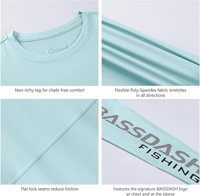 BASSDASH Fishing T Shirts for Men UV Sun Protection UPF 50+ Long Sleeve Tee T-Shirt