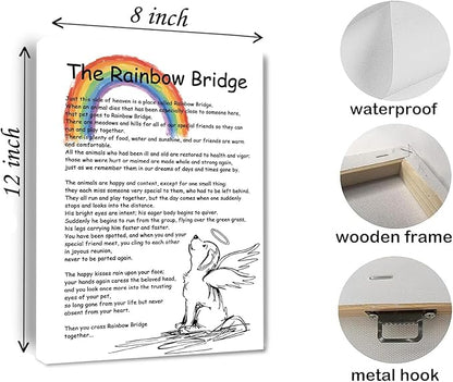 Rainbow Bridge Poem Canvas Wall Art As Bereavement Gifts for Loss of Pet Poster Decor Modern Inspirational Quotes Pictures Poetry Prints Framed 8 * 12 Inch