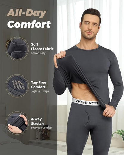 WEERTI Thermal Underwear for Men Long Johns with Fleece Lined Base Layer Men Cold Weather Top Bottom