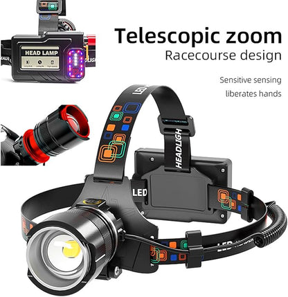 Headlamp Rechargeable 90000 Lumens Ultra Bright Head Lamp Super Bright Hard Hat Light Zoomable IPX54 Headlight Camping Accessories 6 Modes Waterproof Headlight Camping Gear for Adults Cycling Running