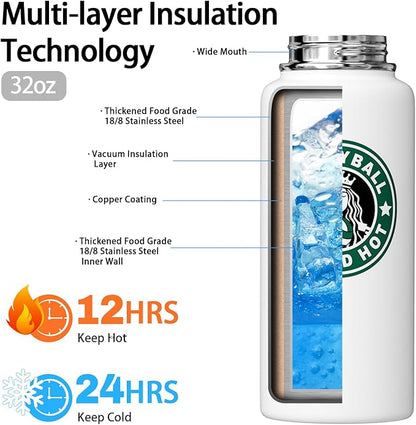 Volleyball Water Bottle 32oz Insulated Sports Water Bottles Volleyball Gifts for Men Women Gift for Volleyball Coach Lovers Fan Players Volleyball Stuff Accessories for Boys Girls