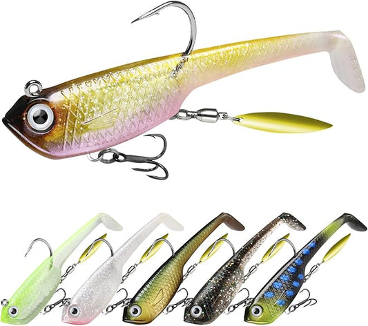 TRUSCEND Easy Catch Pre-Rigged Soft Lures, Unique Vibrating Swim Action and Trembly Sinking Move for More Bites, Amazing Soft Swimbait for Family Fishing, Fishing Lures for Bass Trout Crappie Walleye