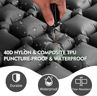 Camping Sleeping Pad, Ultralight Camping Mat with Pillow Built-in Foot Pump Inflatable Sleeping Pads Compact for Camping Backpacking Hiking Traveling Tent