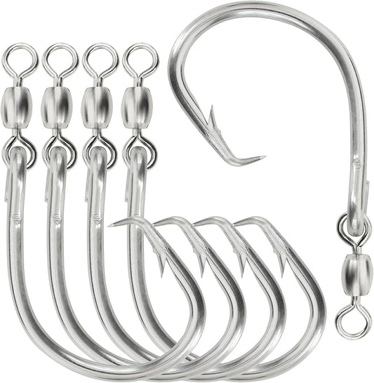 BLUEWING Offset Circle Hook with Swivel Stainless Steel 5pcs/10pcs Extra Sharp for Freshwater Saltwater Big Game Fishing