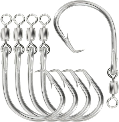 BLUEWING Offset Circle Hook with Swivel Stainless Steel 5pcs/10pcs Extra Sharp for Freshwater Saltwater Big Game Fishing