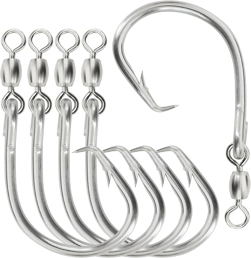 BLUEWING Offset Circle Hook with Swivel Stainless Steel 5pcs/10pcs Extra Sharp for Freshwater Saltwater Big Game Fishing