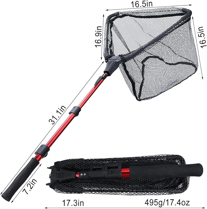 Sougayilang Fishing Net Fish Landing Net, Foldable Collapsible Telescopic Pole with EVA Handle, Durable Nylon Material Mesh, Safe Fish Catching or Releasing