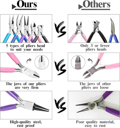 5 Packs Jewelry Pliers Set, Making Tools With Needle/Round/Chain/Bent/Zipper Pliers, Supplies Repair/Cut Kits for Crafting