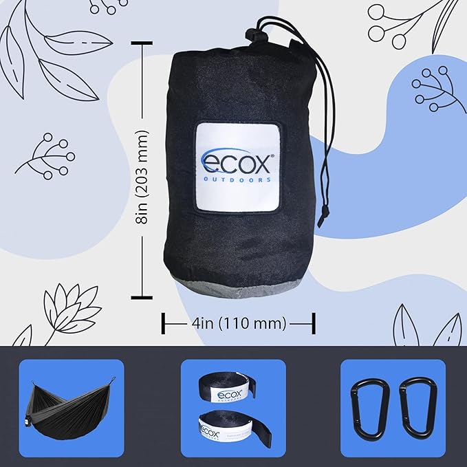 Outdoors Parachute Hammock Single with 2 Tree Straps, Portable Lightweight Nylon Comfortable for Backpacking, Camping, Travel, Beach, Backyard, Patio, Hiking