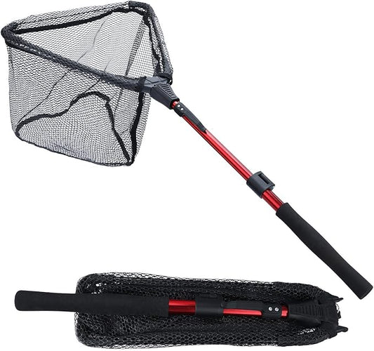 Sougayilang Fishing Net Fish Landing Net, Foldable Collapsible Telescopic Pole with EVA Handle, Durable Nylon Material Mesh, Safe Fish Catching or Releasing