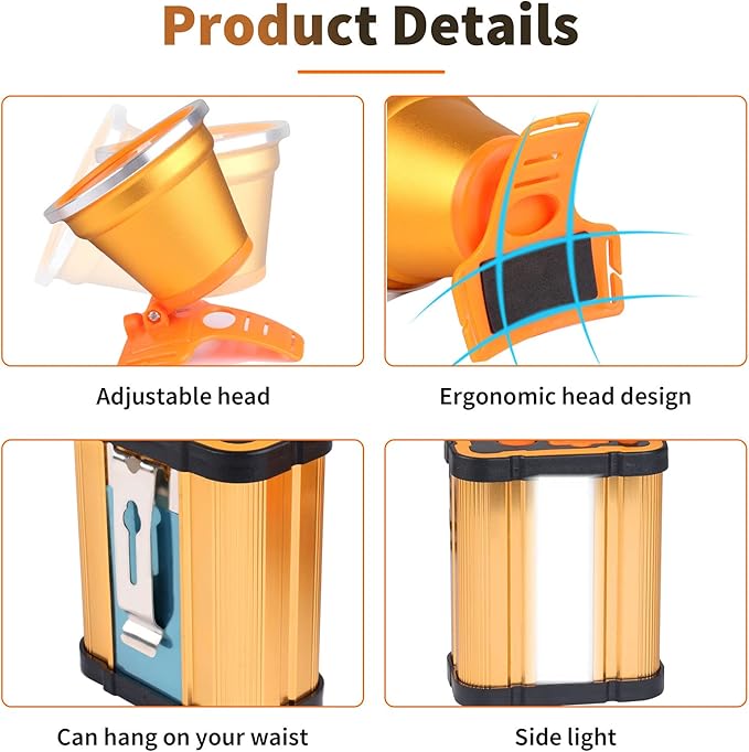 Super Bright Rechargeable LED Headlamp – High Power Waterproof Portable Head Flashlight, 3 Adjustable Lighting Modes, Ideal for Camping, Hiking, Hunting, Fishing, Emergency & Outdoor Activities