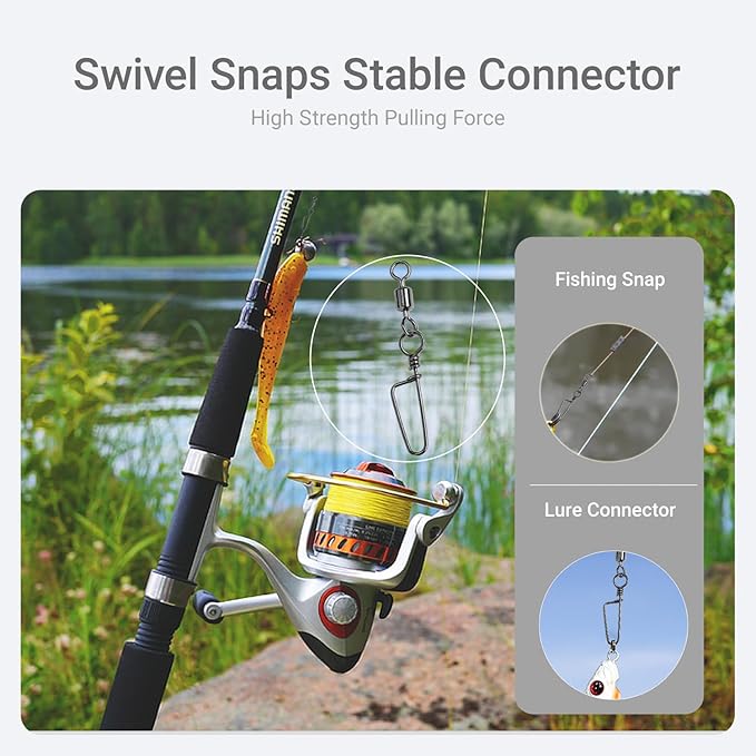 AMYSPORTS High Strength Fishing Snaps Freshwater Barrel Rolling Snap Swivels Steel Lure Connector Fishing Swivel Stainless Black Nickel