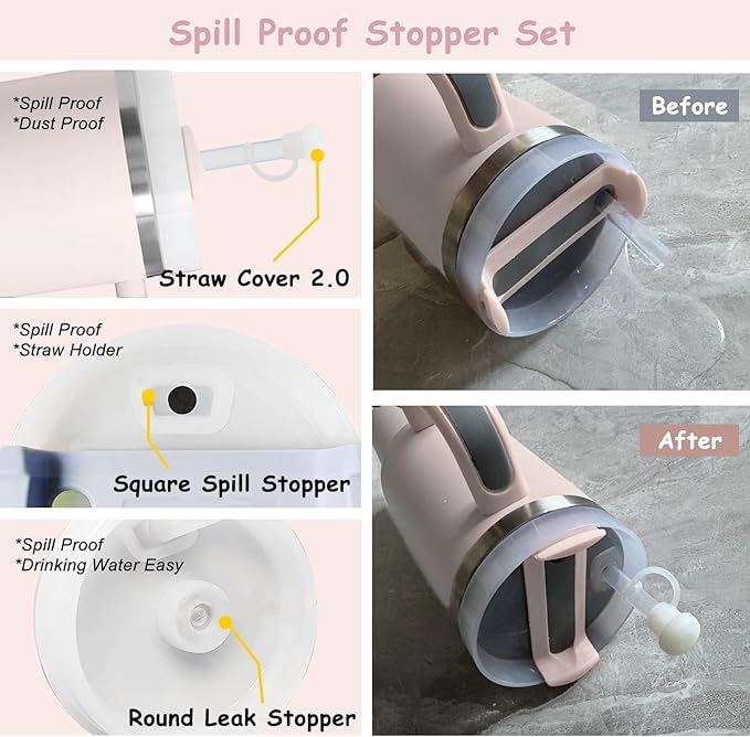 Stanley Cup Accessories Set,Including 2 Pcs 0.4in Straw Cover, 1 Silicone Spill-Proof Stopper Set of 3, 1 Cute Butterfly Handle Charm, 1 Silicone Boot Fits Stanley 40&30 Oz Tumbler (Rose Quartz)