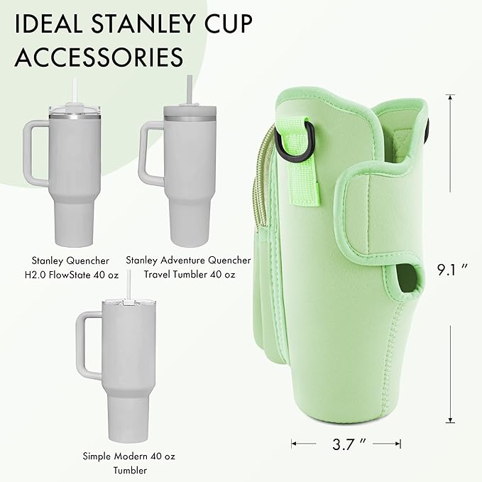 Water Bottle Carrier Bag with Phone Pocket for Stanley Cup 40/30 oz, Water Bottle Holder with Adjustable Strap& Straw Cover, Stanley Cup Accessories