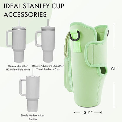 Water Bottle Carrier Bag with Phone Pocket for Stanley Cup 40/30 oz, Water Bottle Holder with Adjustable Strap& Straw Cover, Stanley Cup Accessories