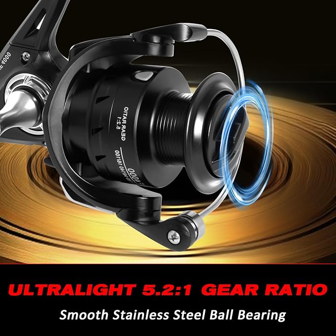 Spinning Fishing Reels for Saltwater Freshwater, 3000/4000 Series Fishing Spool Left/Right Interchangeable, 7+1 Real Ball Bearings, Real 5.2:1 Gear Ratio