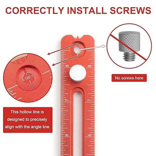 Woodworking Ruler, Adjustable Mark Angle & Straight line Scribe, Precision Pocket Ruler Metal Metric & Inch Portable Slide Rule Woodworking Tool T Square with Protractor Angle Finder (red in 3pcs)