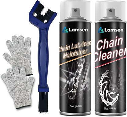 Chain Cleaner Kit, Professional Bike Chain Cleaner Set, Motorcycle Cleaning Kit with Chain Cleaner & Chain Lube Including Brushes and Gloves for Cleaning and Maintain All Bicycles (1 Pack)