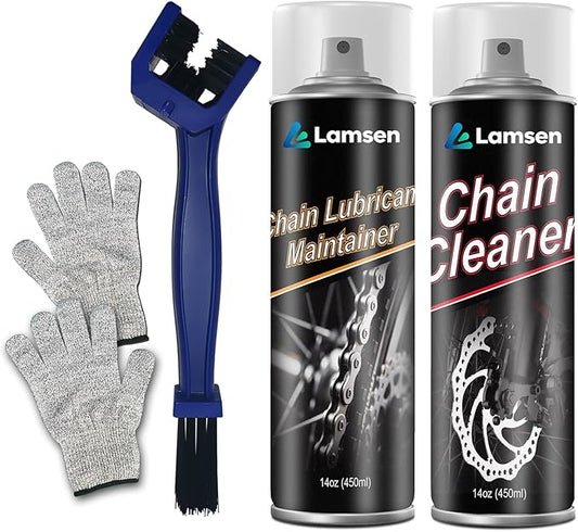 Chain Cleaner Kit, Professional Bike Chain Cleaner Set, Motorcycle Cleaning Kit with Chain Cleaner & Chain Lube Including Brushes and Gloves for Cleaning and Maintain All Bicycles (1 Pack)