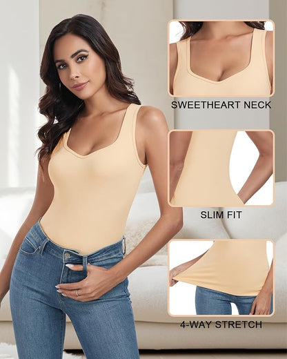 WOWENY Sleeveless Thermal Fleece Tank Top for Women Sweetheart Neck Camisole Warm Base Layer Cami Vest Underwear Tops