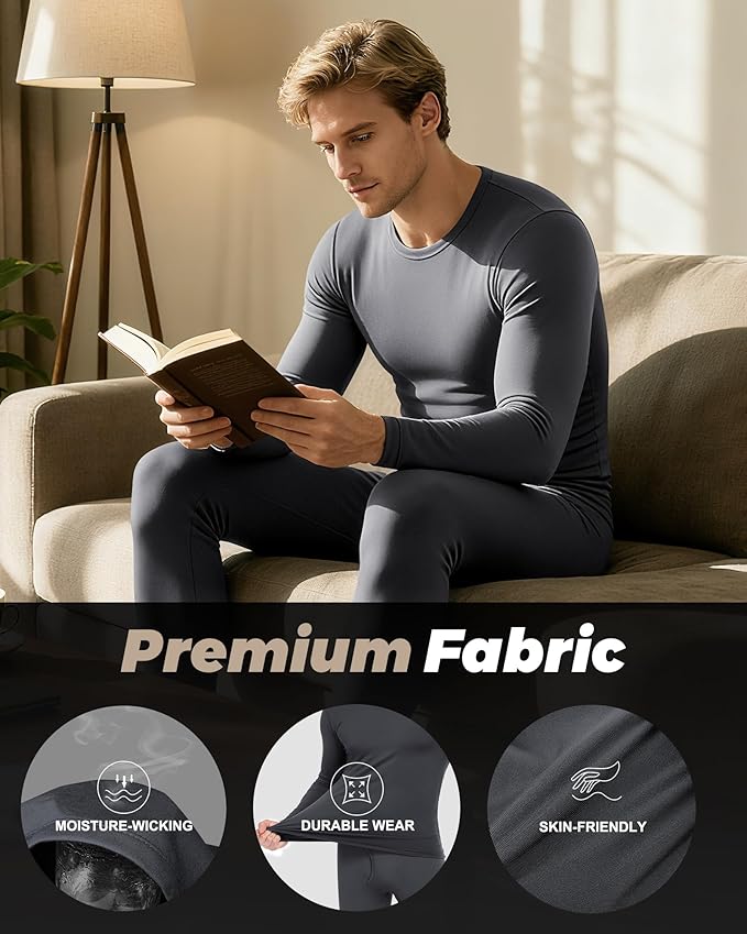 WEERTI Thermal Underwear for Men Long Johns with Fleece Lined Base Layer Men Cold Weather Top Bottom