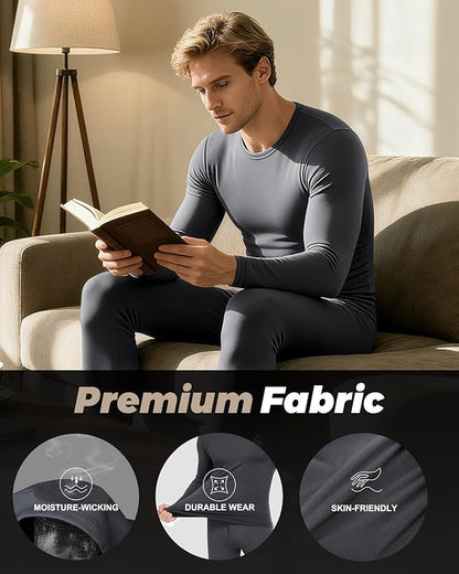 WEERTI Thermal Underwear for Men Long Johns with Fleece Lined Base Layer Men Cold Weather Top Bottom